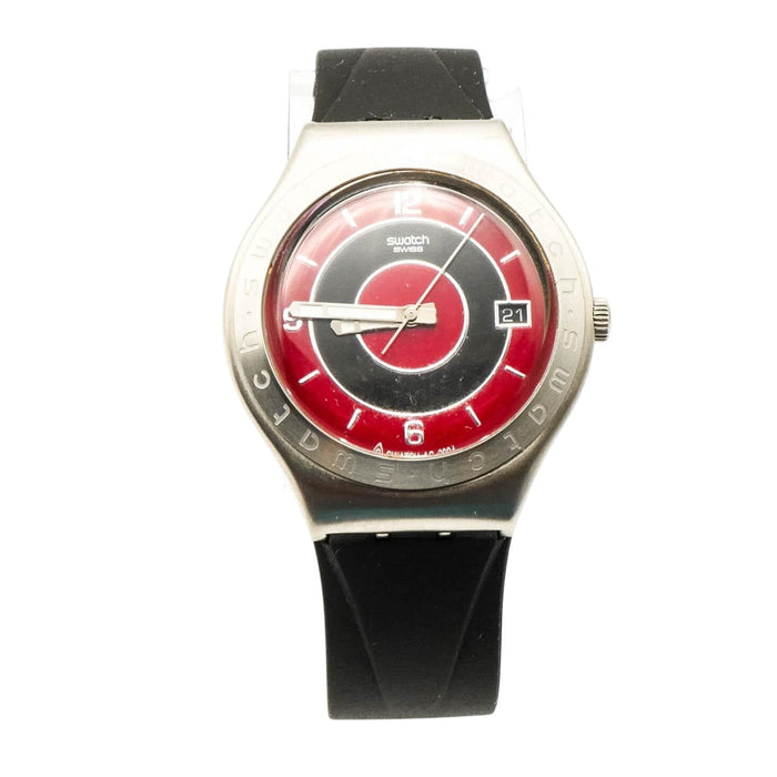 Rare Vintage Swatch Irony Big Jammed YGS441 Red Black Dial Rubber Strap Watch