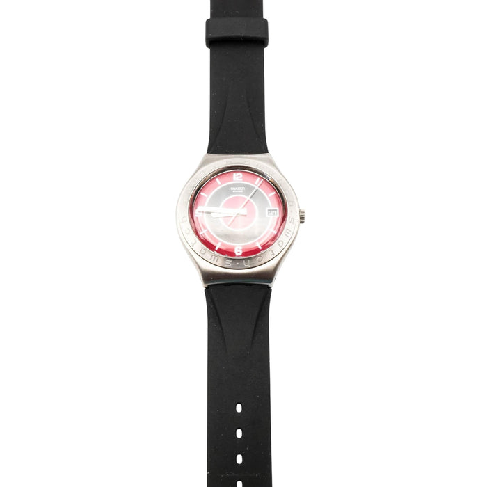 Rare Vintage Swatch Irony Big Jammed YGS441 Red Black Dial Rubber Strap Watch