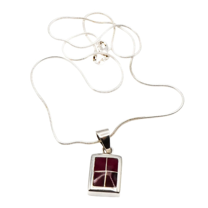 Red Jasper Inlay Sterling Silver Mexico Pendant Necklace