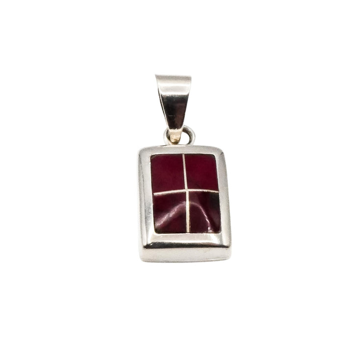 Red Jasper Inlay Sterling Silver Mexico Pendant Necklace