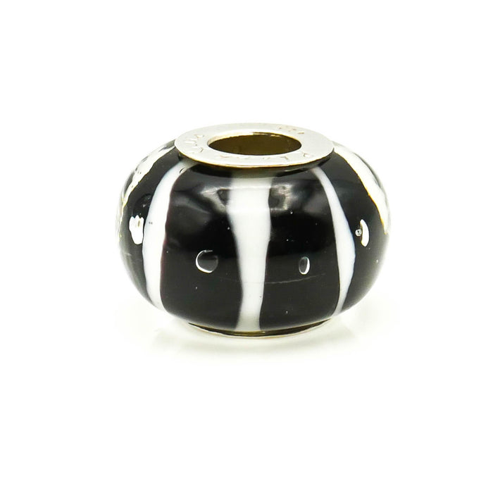 RHONA SUTTON Black And White Glass Bead Sterling Silver Charm