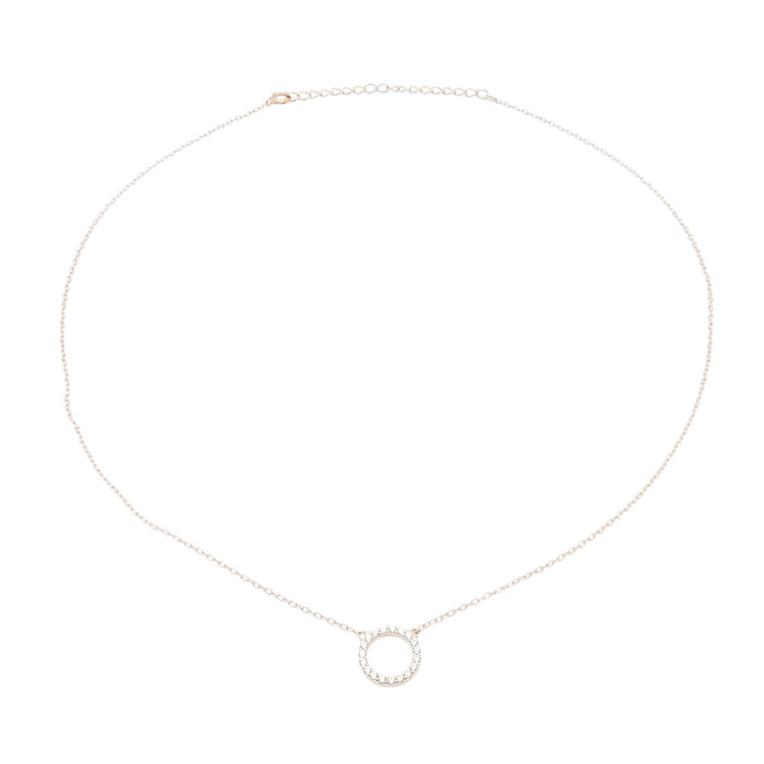 Rose Gold Tone Sterling Silver Pave CZ Circle Necklace 16 to 18 Inches
