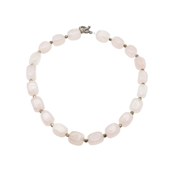 Rose Quartz Beaded Necklace Pink Gemstone Tumbled Stone Toggle 20”