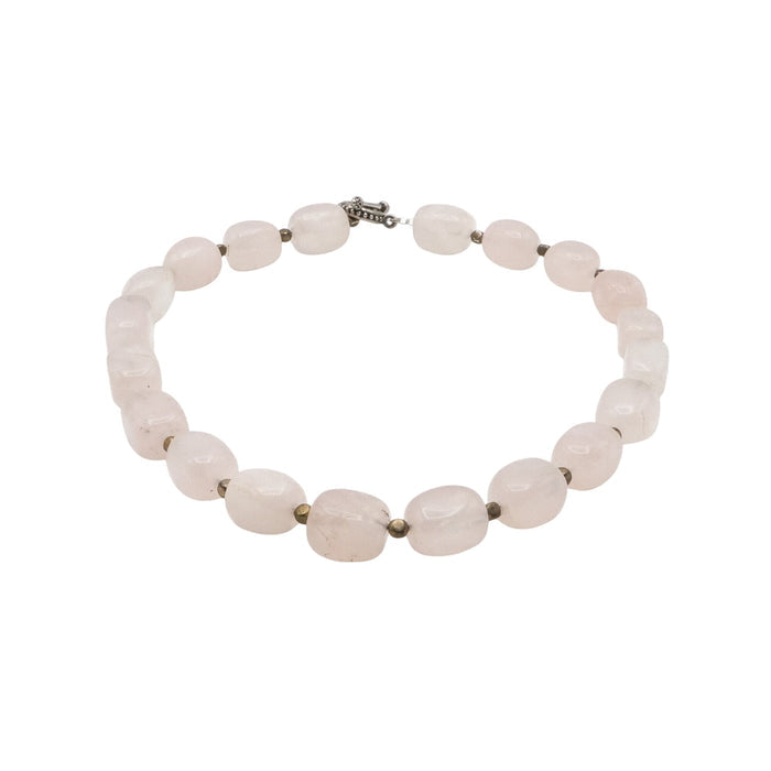 Rose Quartz Beaded Necklace Pink Gemstone Tumbled Stone Toggle 20”