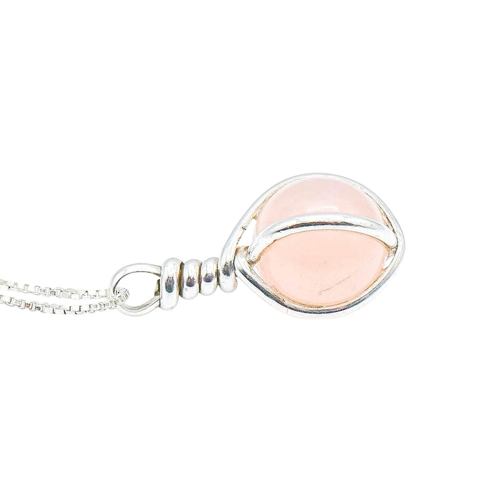 Rose Quartz Sphere Sterling Silver Pendant and Necklace