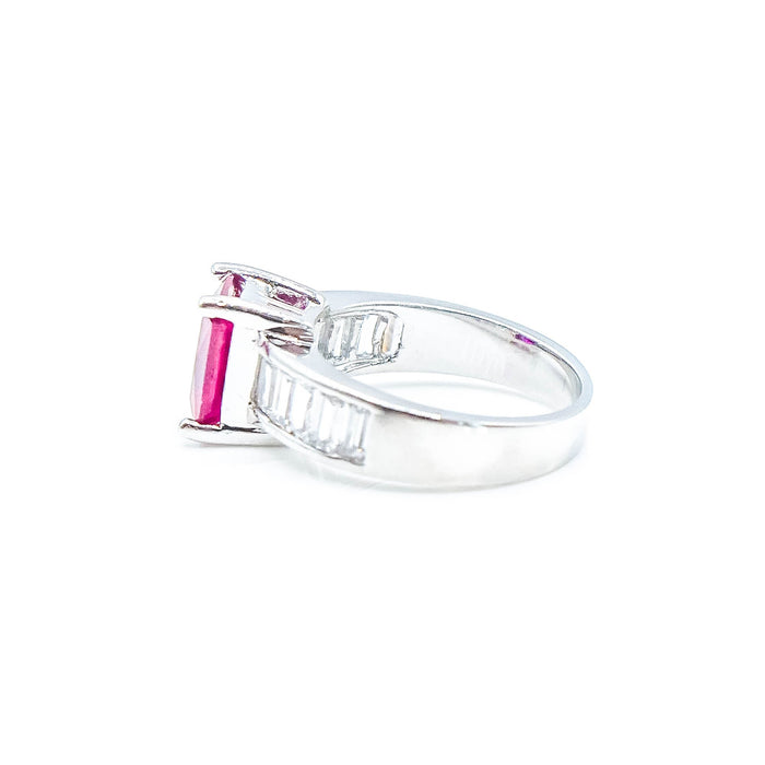 Ruby And Cubic Zirconia Sterling Silver Solitaire Ring Size 7