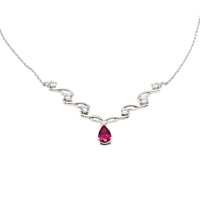 Ruby Sterling Silver Necklace Adj. Size 17 to 18 1/2 Inches