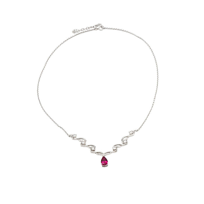 Ruby Sterling Silver Necklace Adj. Size 17 to 18 1/2 Inches