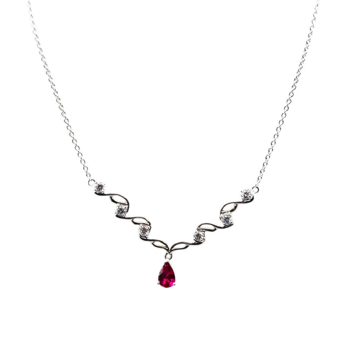 Ruby Sterling Silver Necklace Adj. Size 17 to 18 1/2 Inches