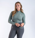 Women's Blackfort Equestrian sage green long sleeved base layer cool mesh silver zip