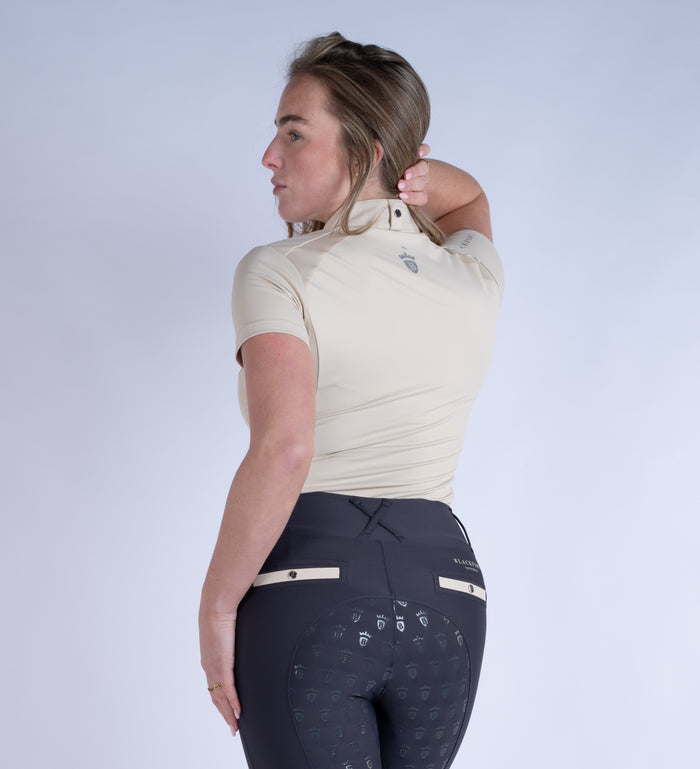 Blackfort Equestrian women's short sleeve sand cool mesh base layer silver zip and detailing