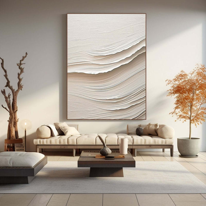 Minimalist Beige Textured Canvas Wall Art - Neutral Modern Abstract Painting for Bedroom or Living Room Decor - Sand Surge - Hues Art Lab