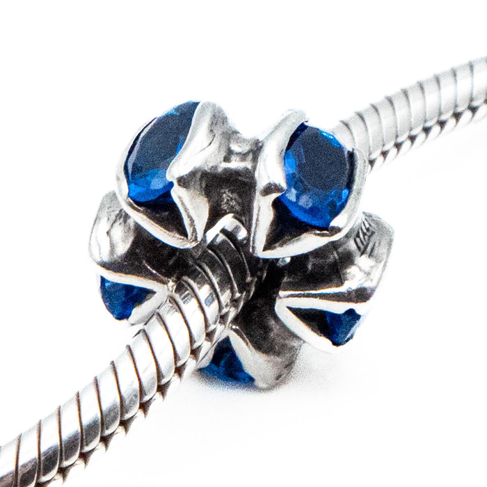 Sapphire Blue Crystal Sterling Silver Spacer Charm