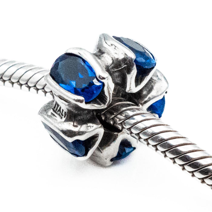 Sapphire Blue Crystal Sterling Silver Spacer Charm