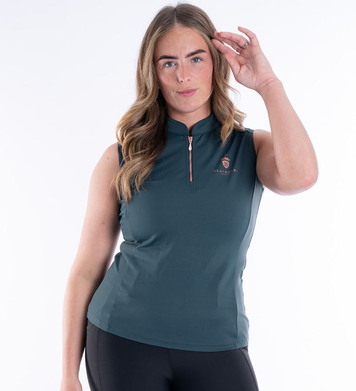 Women's Blackfort Equestrian sea green sleeveless base layer rose gold zip cool mesh