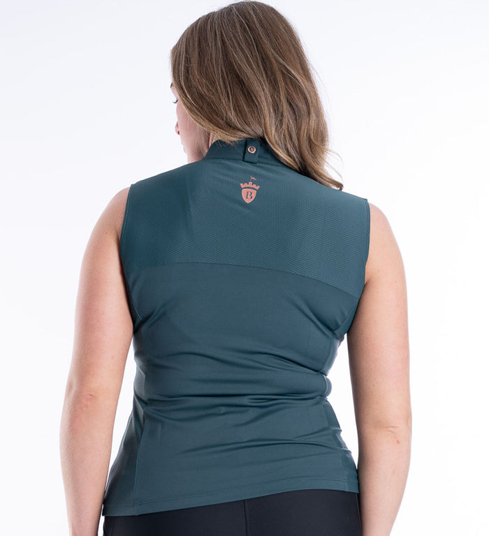 Women's Blackfort Equestrian sea green sleeveless base layer rose gold zip cool mesh