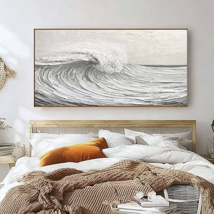 Plaster Textured Canvas Art Painting - Seafoam Wave - Hues Art Lab