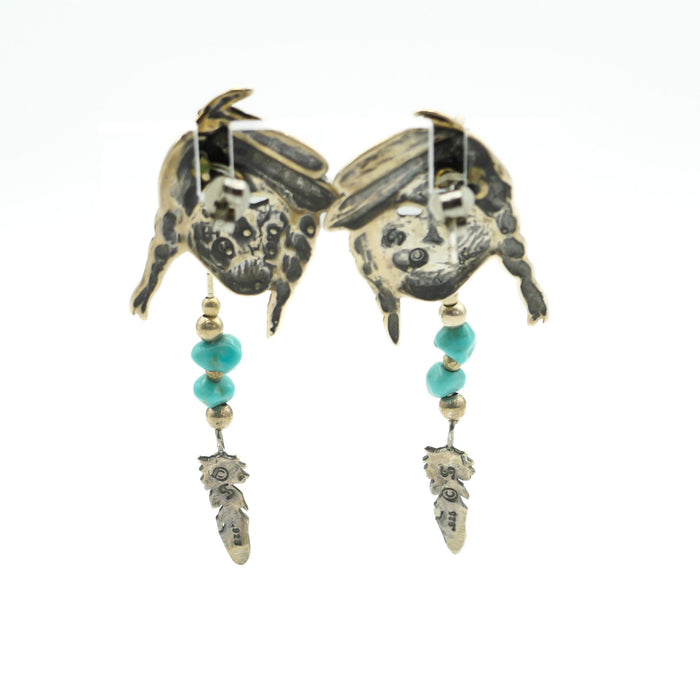 Shube's Manufacturing Sterling Silver Indian Earrings With Turquoise and Feather