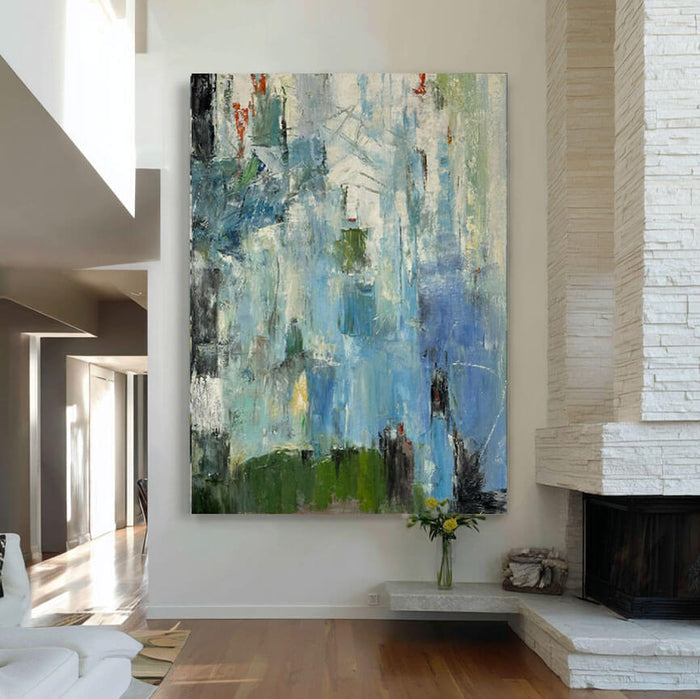 Abstract Blue Green Wall Art - Modern Landscape-Inspired Canvas - Silent Reflections - Hues Art Lab