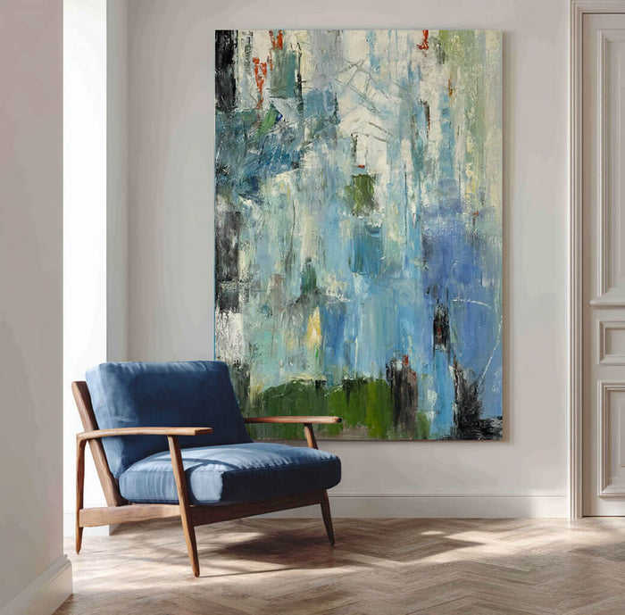 Abstract Blue Green Wall Art - Modern Landscape-Inspired Canvas - Silent Reflections - Hues Art Lab