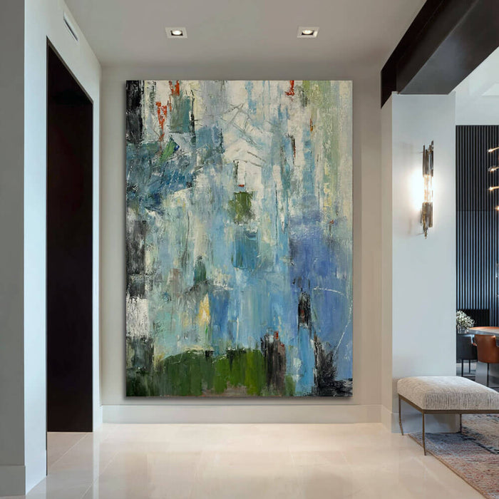 Abstract Blue Green Wall Art - Modern Landscape-Inspired Canvas - Silent Reflections - Hues Art Lab