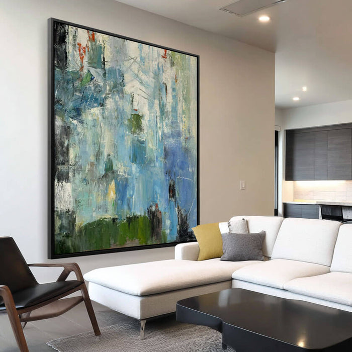 Abstract Blue Green Wall Art - Modern Landscape-Inspired Canvas - Silent Reflections - Hues Art Lab