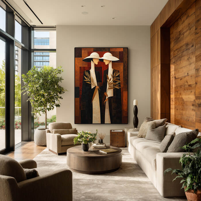 Silhouettes large abstract woman portrait wall art for modern decor