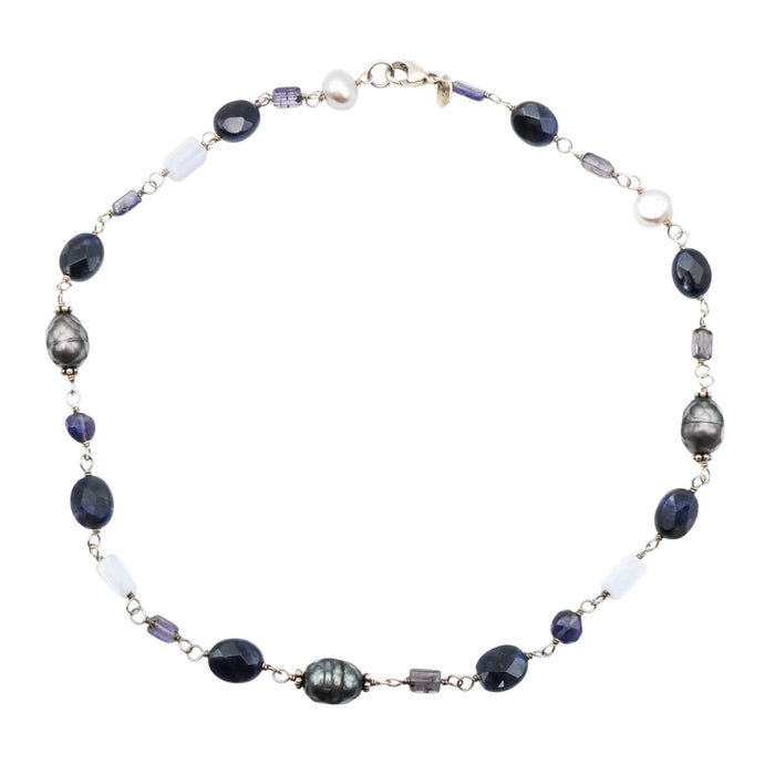Silpada Sterling Silver Sodalite, Blue Lace Chalcedony and Pearl Necklace 16 Inches