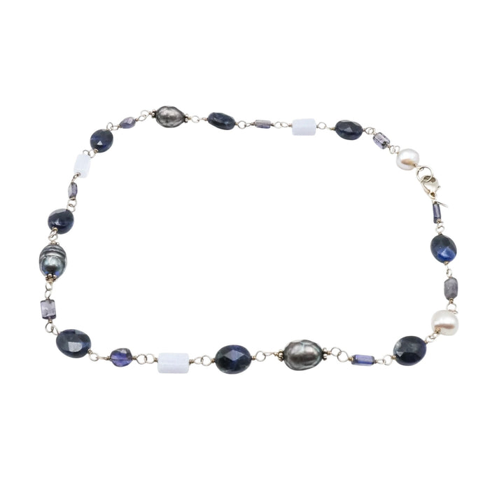 Silpada Sterling Silver Sodalite, Blue Lace Chalcedony and Pearl Necklace 16 Inches