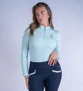 Blackfort Equestrian women's long sleeve sky blue cool mesh base layer rose gold zip and detailing