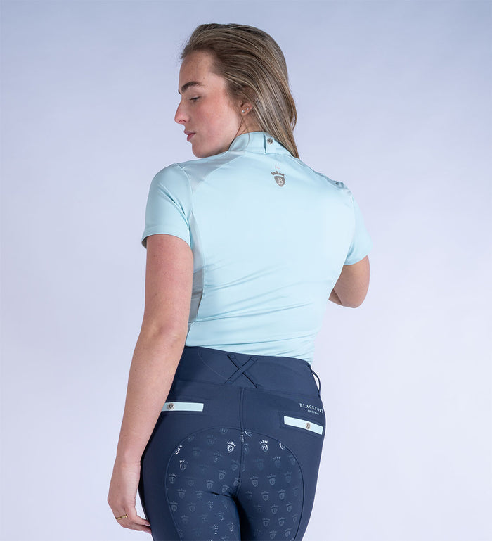 Blackfort Equestrian women's short sleeve sky blue cool mesh base layer rose gold zip and detailing