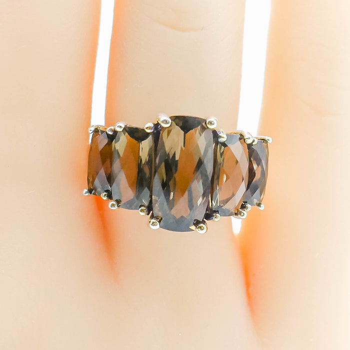 Smoky Quartz 999 Silver Statement Ring Size 7