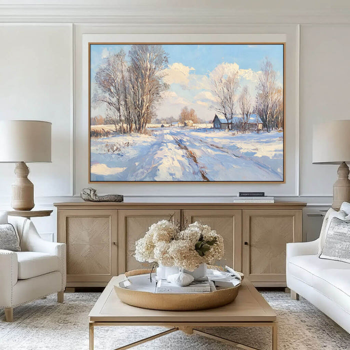 Snowscape Wall Art Painting - Snow Covered Road - Hues Art Lab