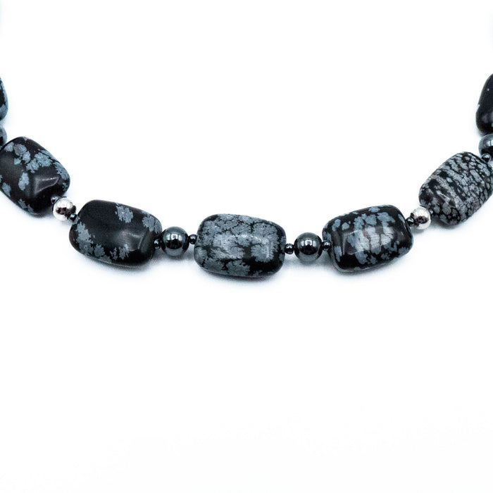 Snowflake Obsidian Beaded Necklace 16 to 18 Inches Long