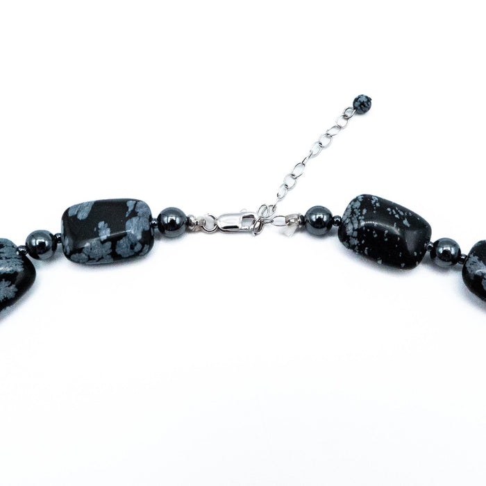 Snowflake Obsidian Beaded Necklace 16 to 18 Inches Long