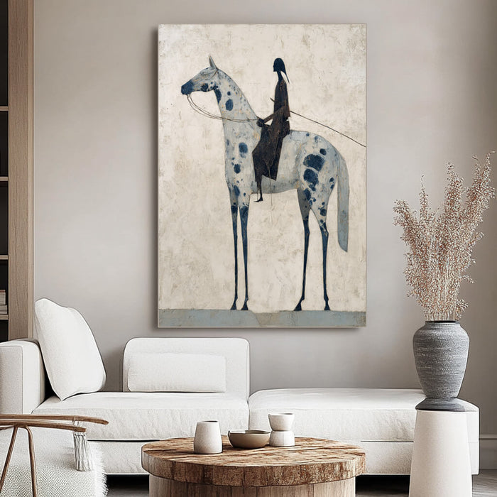 Solitary Rider modern minimalist horse oil painting by Hues Art Lab