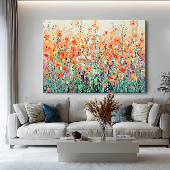 Solstice Sparks large hand painted colorful floral canvas art by Hues Art Lab