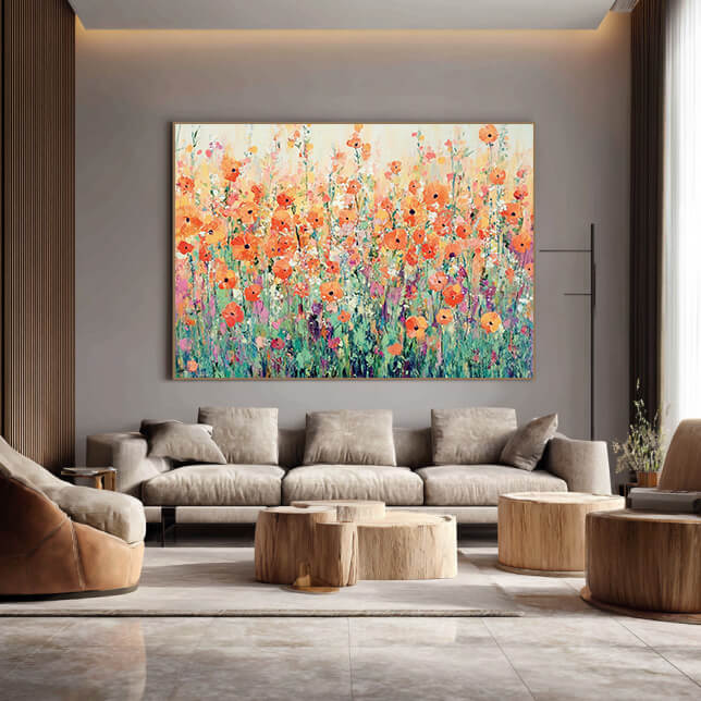 Solstice Sparks framed floral canvas print in a bright modern room