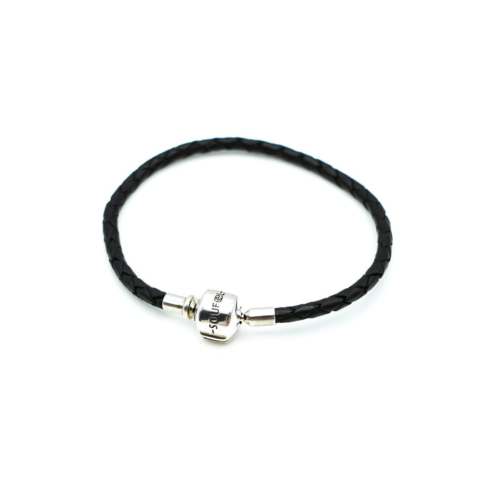 SOUFEEL 6.9-Inch Black Leather Bracelet With Sterling Silver Clasp