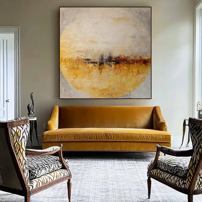 Sphere on the Horizon gallery view of textured amber canvas art