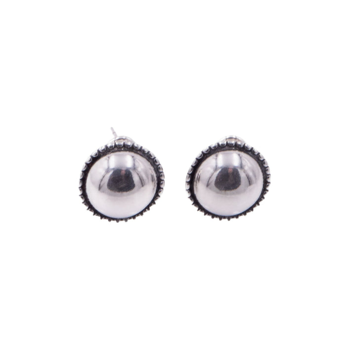 Sterling Silver 0.7 Inch Domed Beaded Stud Earrings
