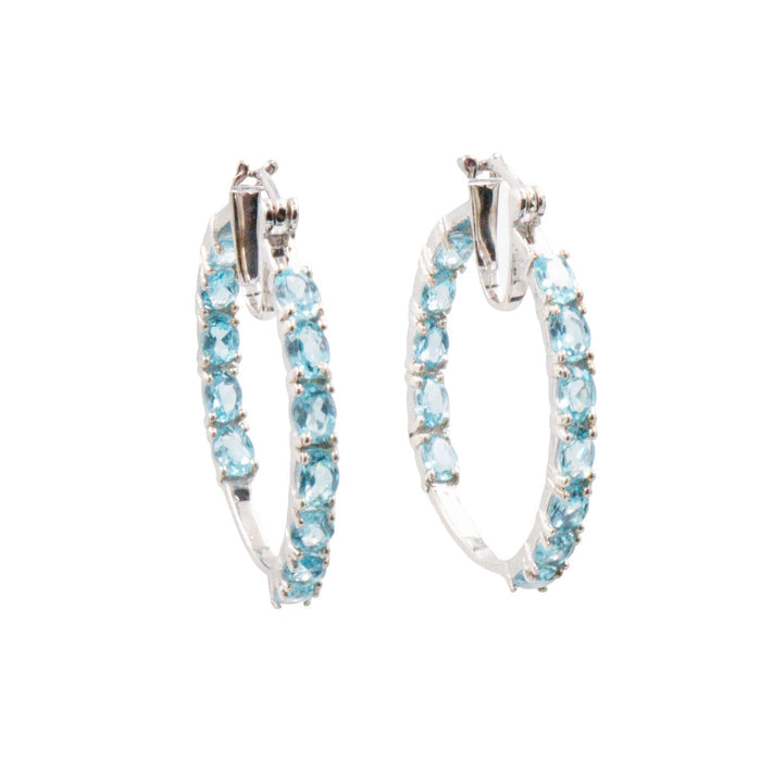 Sterling Silver 1.25 Inch Blue Apatite Inside Out Hoop Earrings