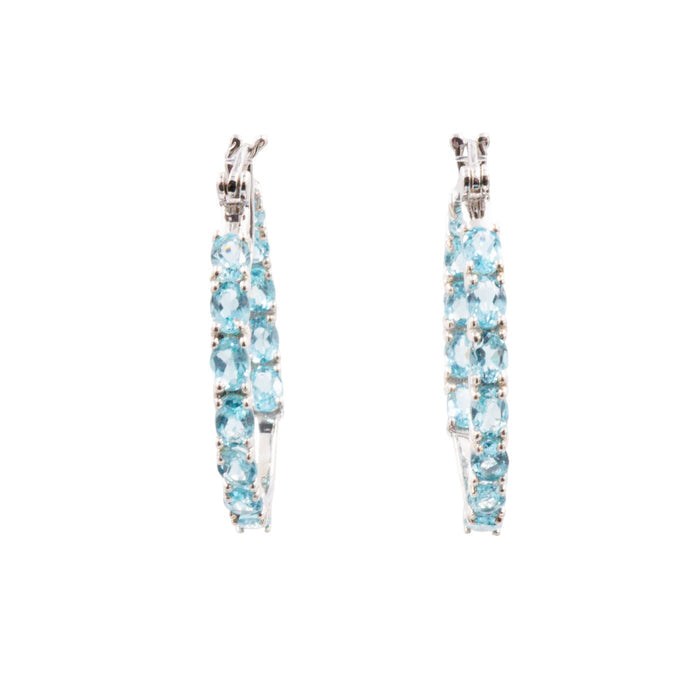 Sterling Silver 1.25 Inch Blue Apatite Inside Out Hoop Earrings