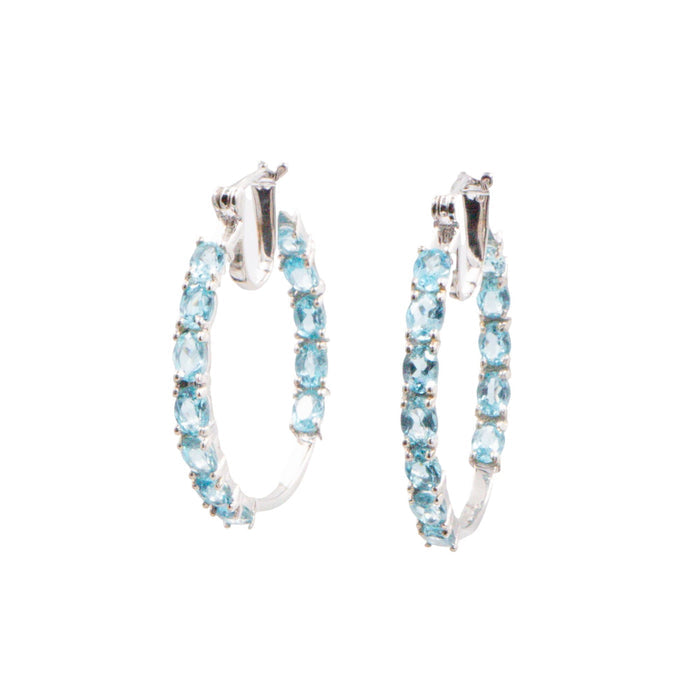 Sterling Silver 1.25 Inch Blue Apatite Inside Out Hoop Earrings