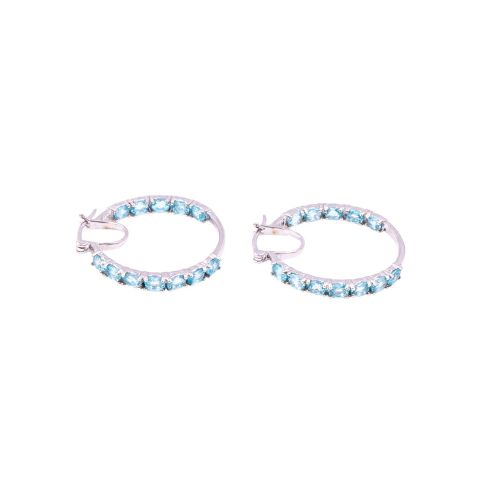 Sterling Silver 1.25 Inch Blue Apatite Inside Out Hoop Earrings