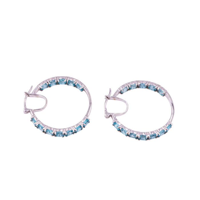 Sterling Silver 1.25 Inch Blue Apatite Inside Out Hoop Earrings