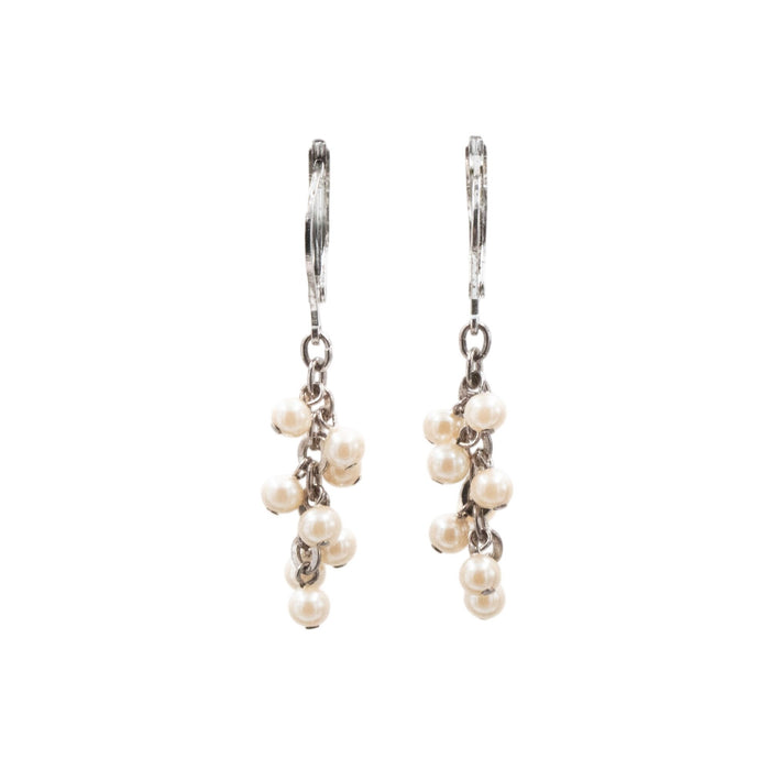 Sterling Silver 1.5 Inch Faux Pearl Cluster Dangle Earrings
