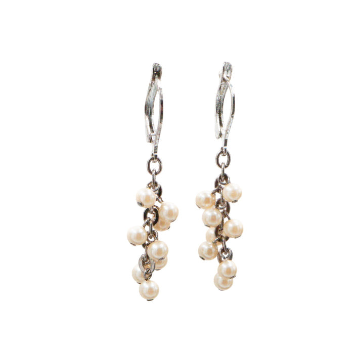 Sterling Silver 1.5 Inch Faux Pearl Cluster Dangle Earrings