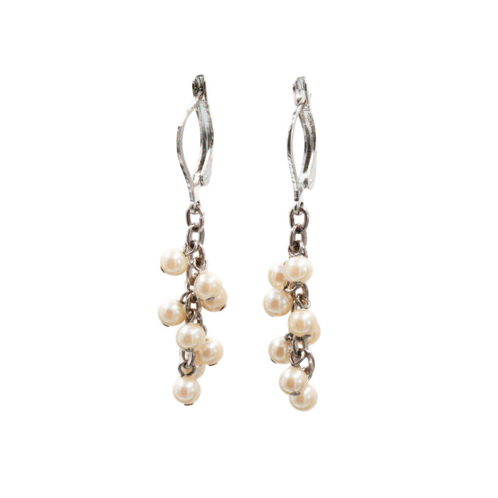 Sterling Silver 1.5 Inch Faux Pearl Cluster Dangle Earrings