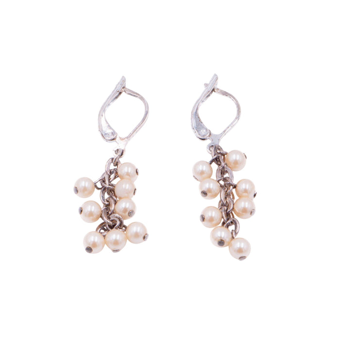 Sterling Silver 1.5 Inch Faux Pearl Cluster Dangle Earrings